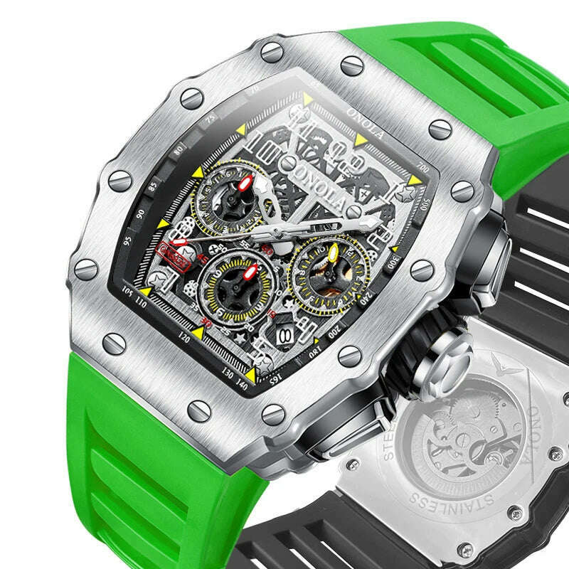 Fashion Men's Watch ONOLA Unique Design Multi-functional Automatic Mechanical Watches Men's Tape Waterproof Wristwatch
