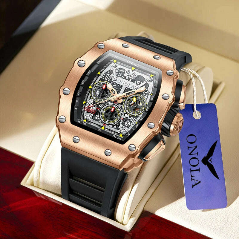 Fashion Men's Watch ONOLA Unique Design Multi-functional Automatic Mechanical Watches Men's Tape Waterproof Wristwatch