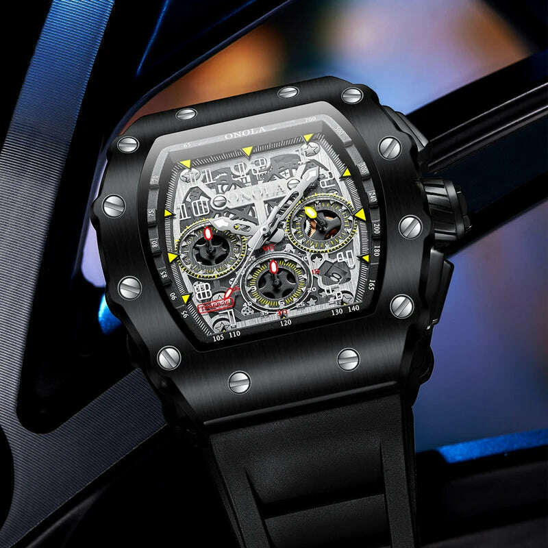 Fashion Men's Watch ONOLA Unique Design Multi-functional Automatic Mechanical Watches Men's Tape Waterproof Wristwatch