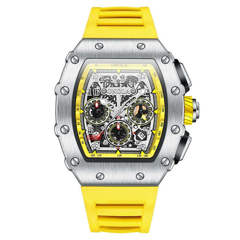 Fashion Men's Watch ONOLA Unique Design Multi-functional Automatic Mechanical Watches Men's Tape Waterproof Wristwatch