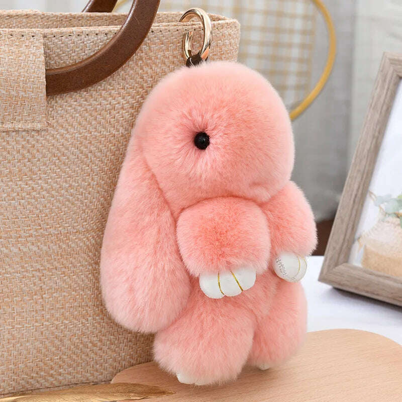 Fashion  Pendant Bag Car Charm Tag Cute Mini Rabbit Toy Doll Real Fur Monster Keychains 100% Real Genuine Rex Rabbit Fur Keychai