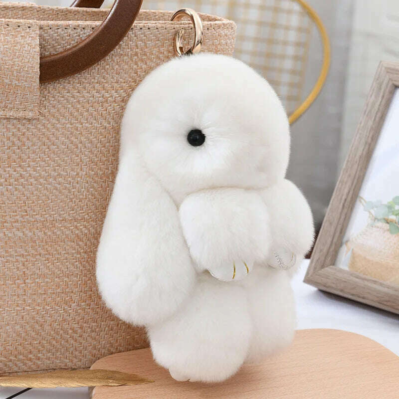 Fashion  Pendant Bag Car Charm Tag Cute Mini Rabbit Toy Doll Real Fur Monster Keychains 100% Real Genuine Rex Rabbit Fur Keychai
