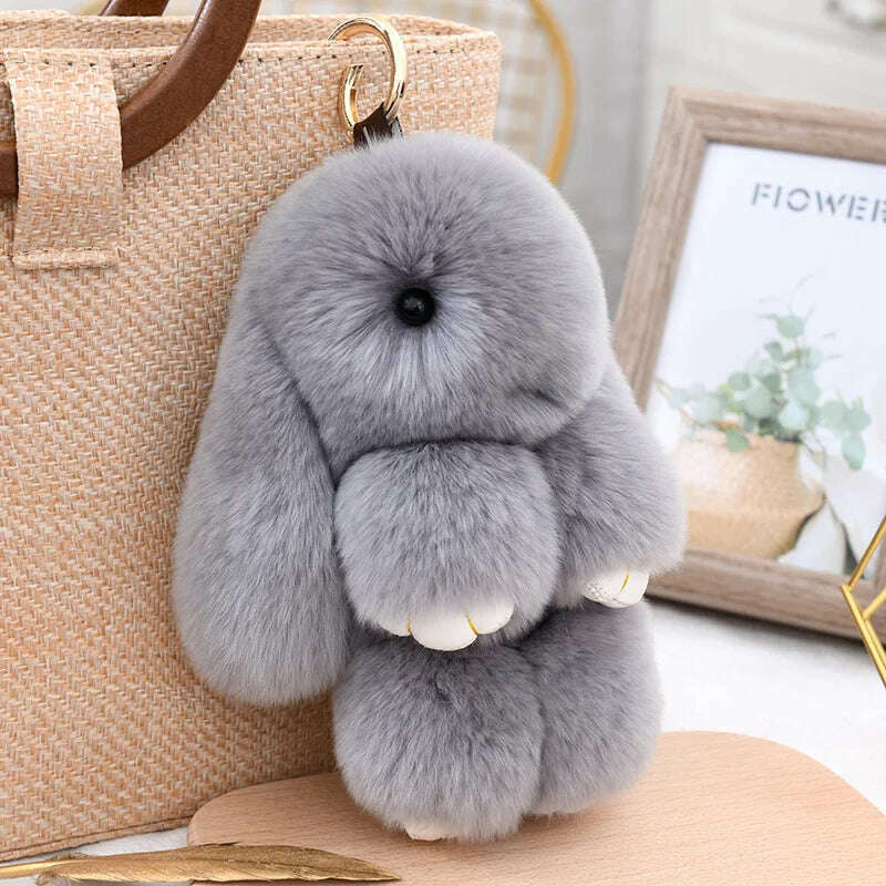 Fashion  Pendant Bag Car Charm Tag Cute Mini Rabbit Toy Doll Real Fur Monster Keychains 100% Real Genuine Rex Rabbit Fur Keychai