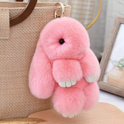 Fashion  Pendant Bag Car Charm Tag Cute Mini Rabbit Toy Doll Real Fur Monster Keychains 100% Real Genuine Rex Rabbit Fur Keychai