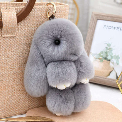 Fashion  Pendant Bag Car Charm Tag Cute Mini Rabbit Toy Doll Real Fur Monster Keychains 100% Real Genuine Rex Rabbit Fur Keychai