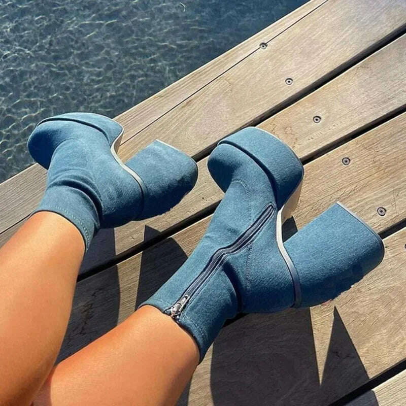 Fashion Sexy Party Women Winter Boots 2023 Platform Chunky High Heels Motorcycle Long Boots Luxury Big Size Punk Shoes Woman