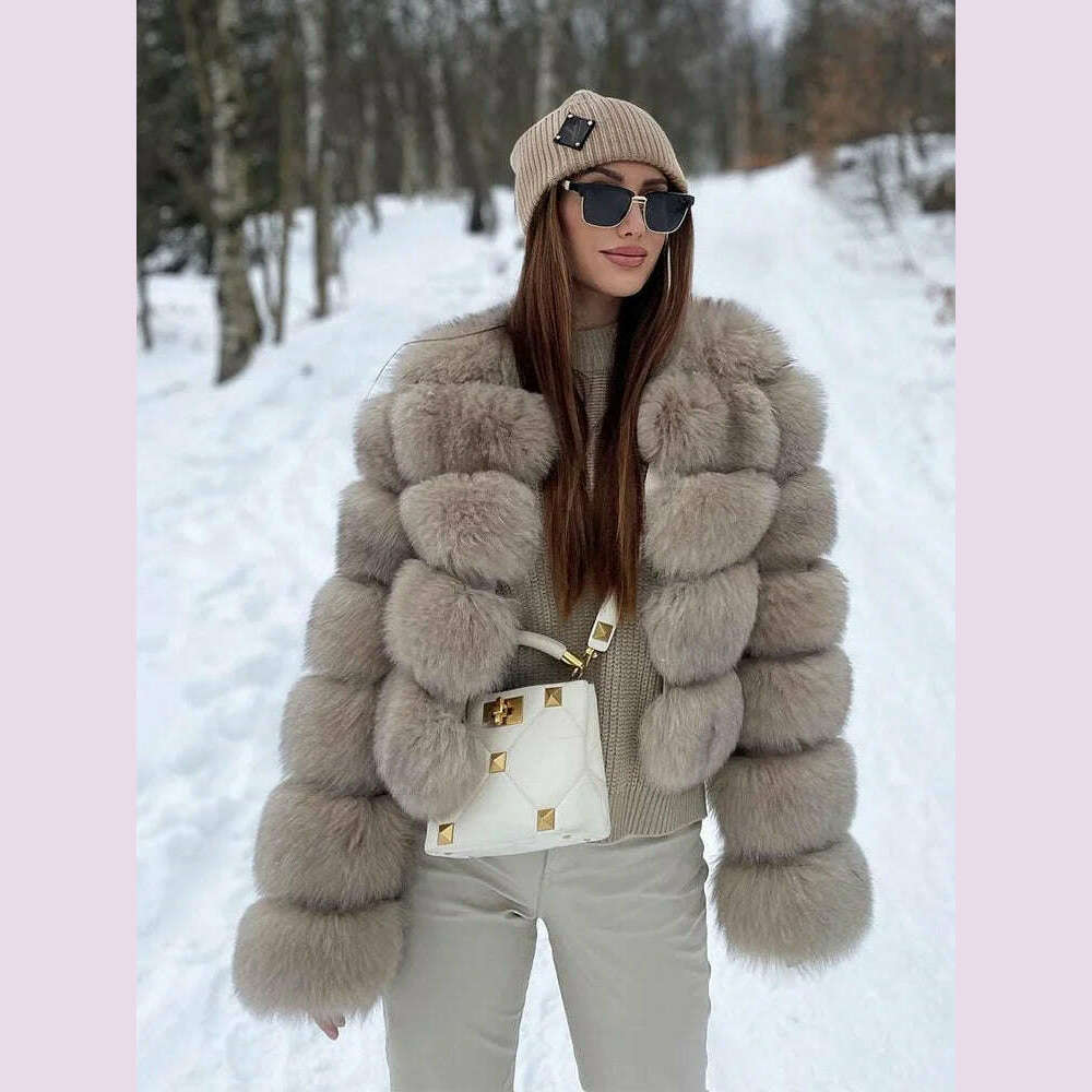 Faux Fur Short Coat Women Cropped Long Sleeve Artificial Fox Fur Jacket Women Winter Fluffy Top Thick Warm Furry Fur Outwears