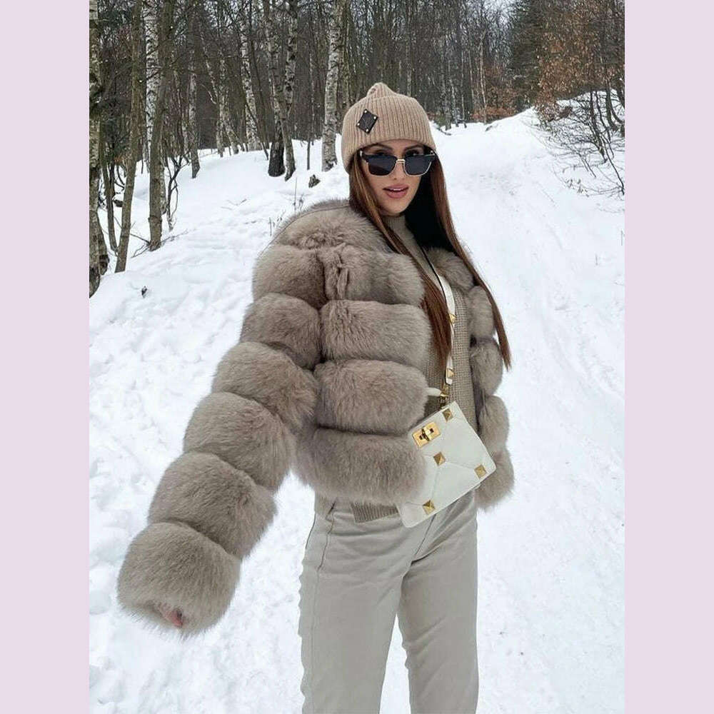 Faux Fur Short Coat Women Cropped Long Sleeve Artificial Fox Fur Jacket Women Winter Fluffy Top Thick Warm Furry Fur Outwears