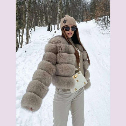 Faux Fur Short Coat Women Cropped Long Sleeve Artificial Fox Fur Jacket Women Winter Fluffy Top Thick Warm Furry Fur Outwears