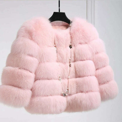 Faux Fur Short Coat Women Cropped Long Sleeve Artificial Fox Fur Jacket Women Winter Fluffy Top Thick Warm Furry Fur Outwears