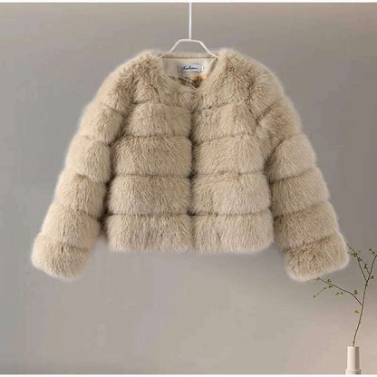 Faux Fur Short Coat Women Cropped Long Sleeve Artificial Fox Fur Jacket Women Winter Fluffy Top Thick Warm Furry Fur Outwears