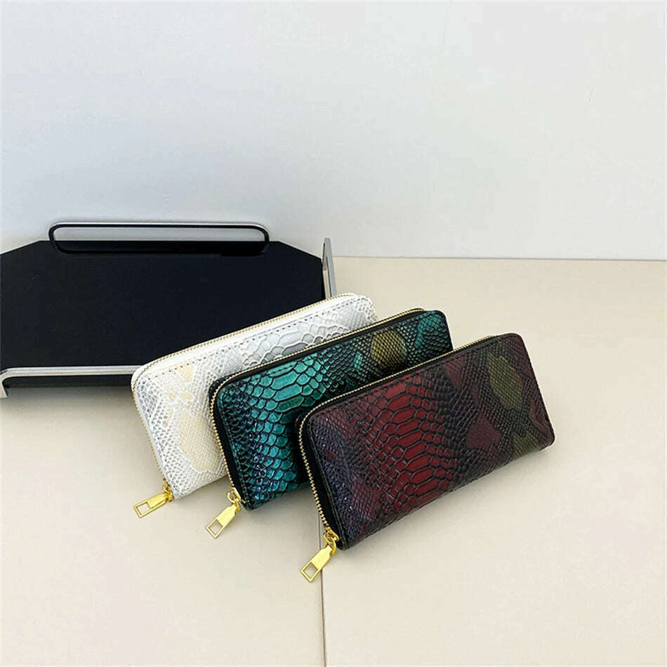Female Coin Purse Crocodile Leather Long Women Wallet Serpentine Design Phone Purses for Ladies Cardholder Clutch Money Bag Sac