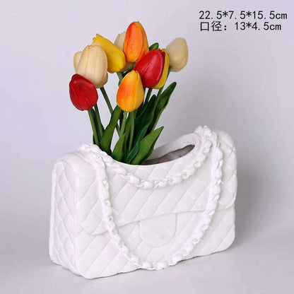 Flap Handbag Purse Vase Resin Bags Flower Pot Ceramic Bag Shaped Flower Pot Flower Container Living Room Deocr