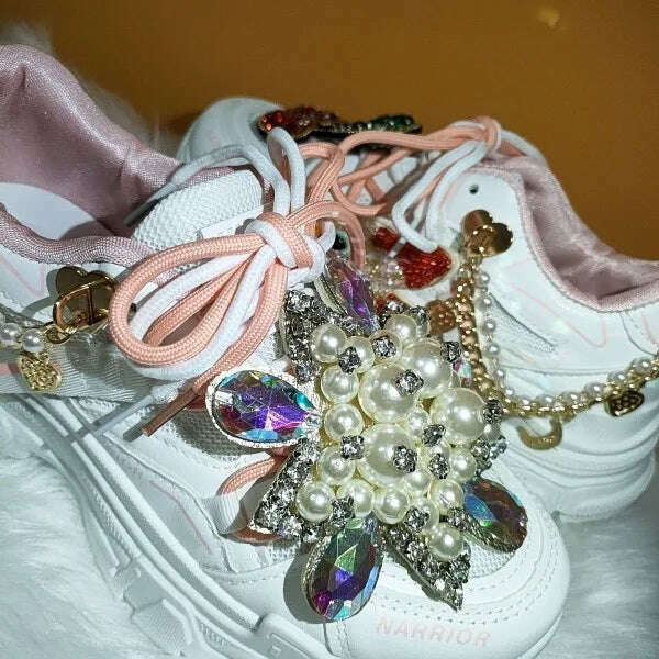 Flatform Thick-soled Cartoon Beaded Casual Shoes