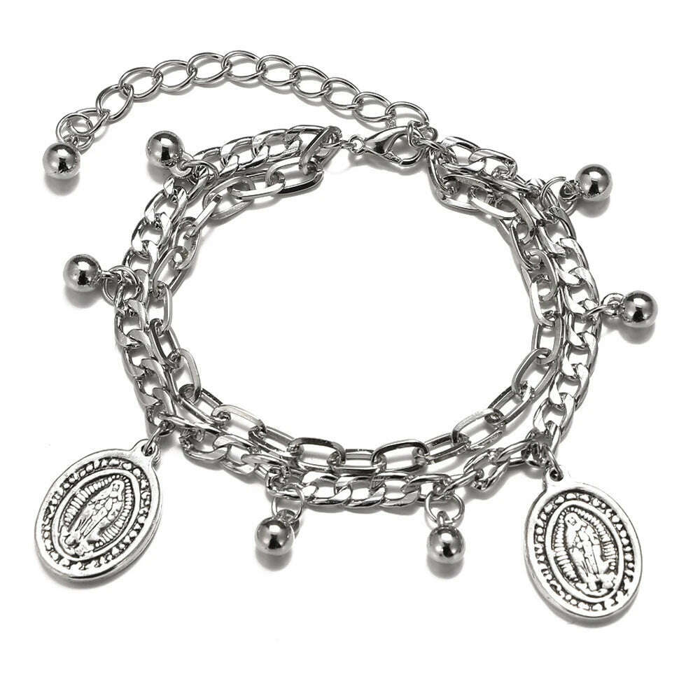 FNIO Bohemian Bracelets for Women Fashion Multilayer Beaded Chain Bracelets Set Charm Bracelet Bangles Jewelry Punk