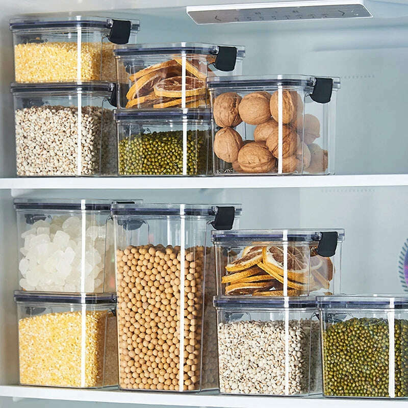 Food Grain Beans Storage Tank Cereal Dispenser Snacks Nut Transparent Clear Seal Box Freezer Organizer Plastic Pantry Container