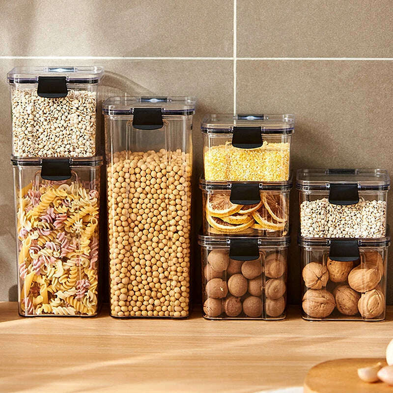 Food Grain Beans Storage Tank Cereal Dispenser Snacks Nut Transparent Clear Seal Box Freezer Organizer Plastic Pantry Container
