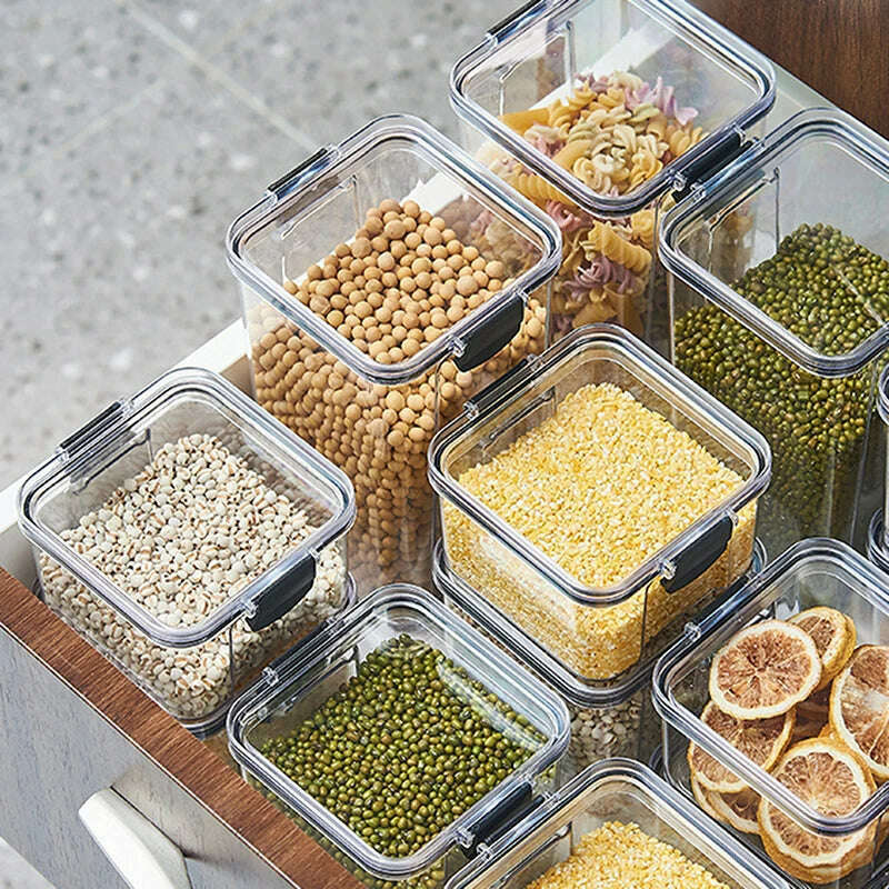 Food Grain Beans Storage Tank Cereal Dispenser Snacks Nut Transparent Clear Seal Box Freezer Organizer Plastic Pantry Container
