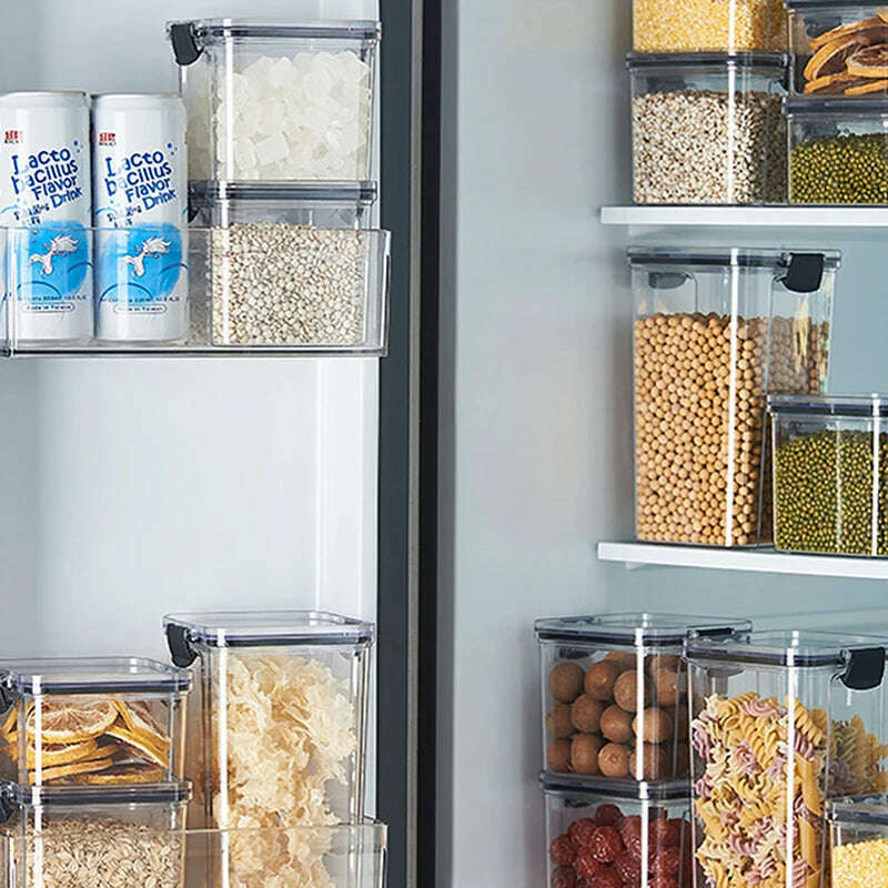 Food Grain Beans Storage Tank Cereal Dispenser Snacks Nut Transparent Clear Seal Box Freezer Organizer Plastic Pantry Container