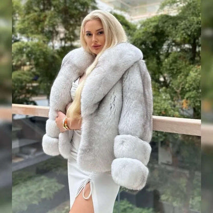 Fox Fur Coat for Women, 100% True Fox Fur Coat, Flip Collar, Warm Clothing, Winter Fashion, New, 2024
