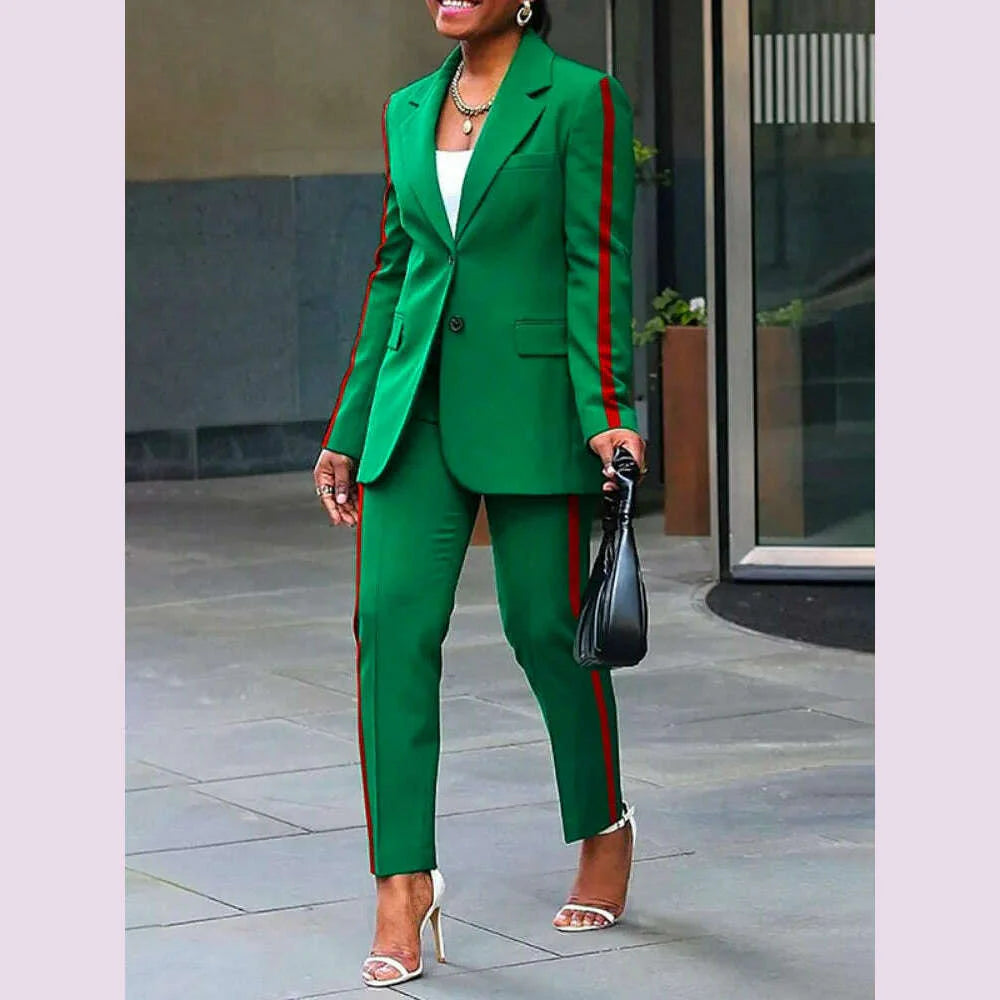 Freeacy Women's 2024 Fashion Side Striped Blazer Casual Coat High Waist Pants,Jacket and Pants Need To Be Purchased Separately