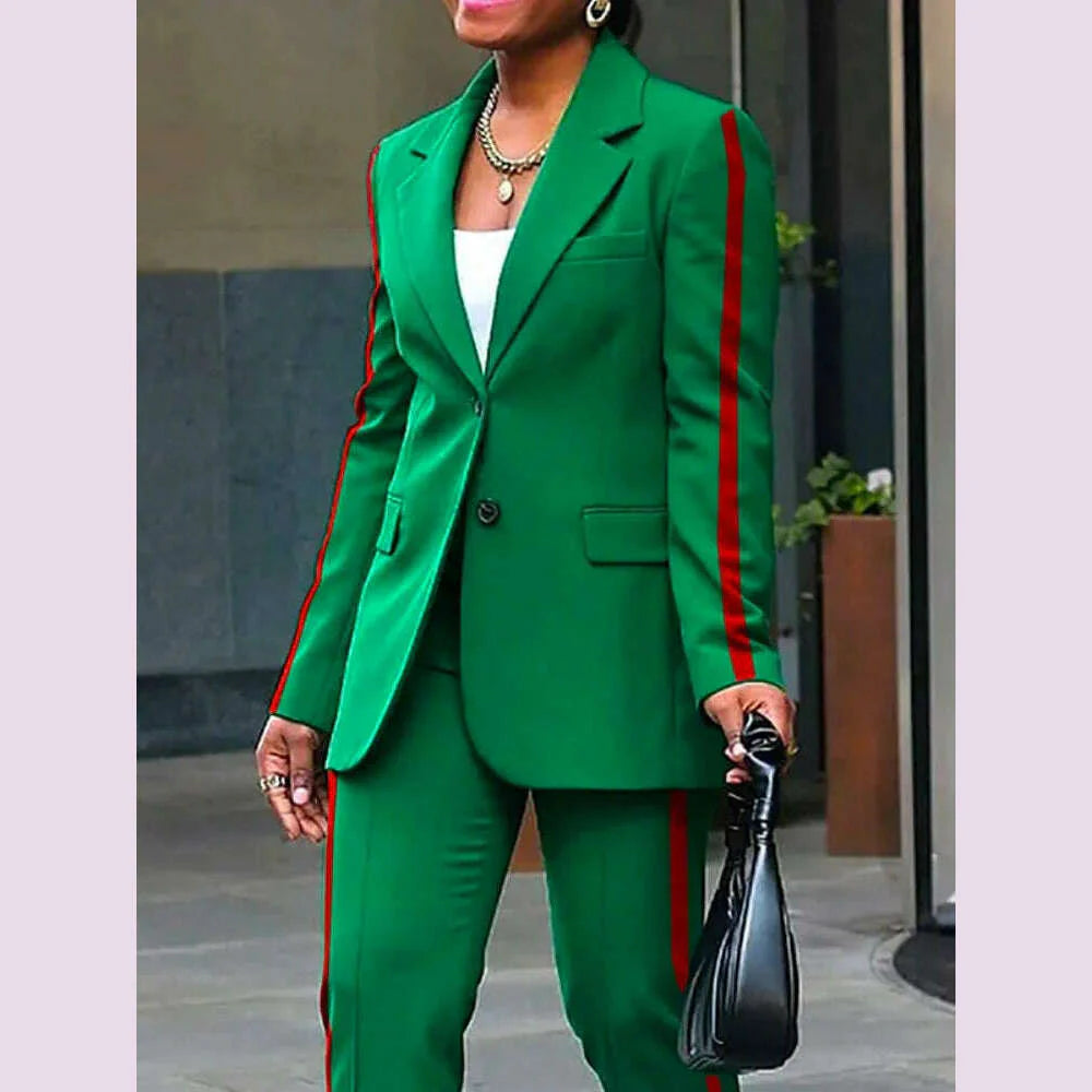 Freeacy Women's 2024 Fashion Side Striped Blazer Casual Coat High Waist Pants,Jacket and Pants Need To Be Purchased Separately