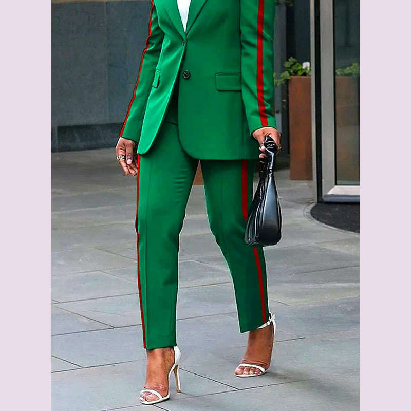 Freeacy Women's 2024 Fashion Side Striped Blazer Casual Coat High Waist Pants,Jacket and Pants Need To Be Purchased Separately