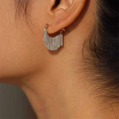 French Luxury Silver Color Chain Waterfall Tassel Long Earrings 2023 New Design Jewelry Party Women's Exaggerated Accessories