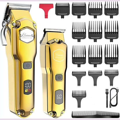 Full Metal Professional Hair Clipper Combo Kit Barber Cordless Hair Trimmer For Men Powerful Electric Hair Cut Machine Tool