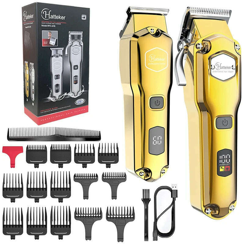 Full Metal Professional Hair Clipper Combo Kit Barber Cordless Hair Trimmer For Men Powerful Electric Hair Cut Machine Tool
