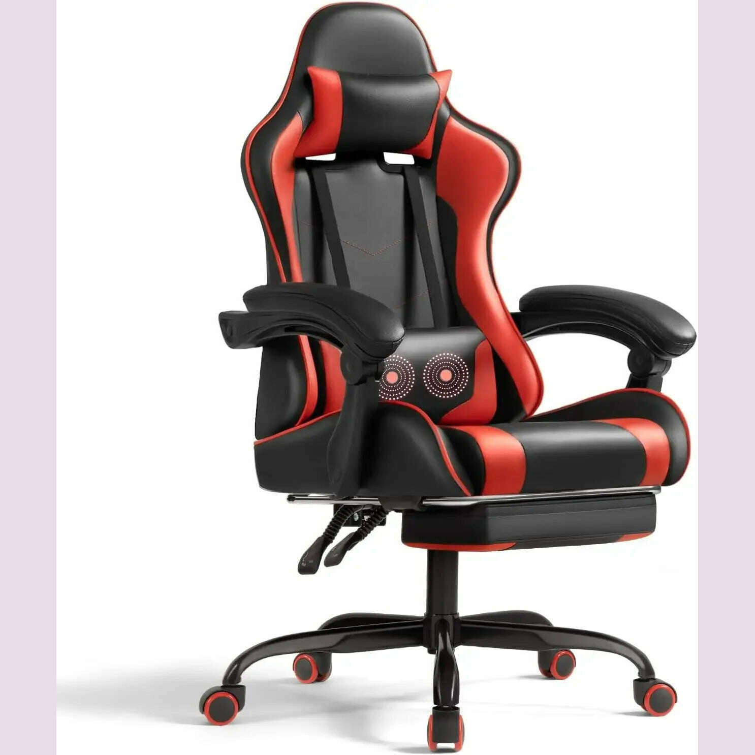 Gaming Chair with Footrest and Massage Lumbar Support, Video Racing Seat Height Adjustable with 360°Swivel and Headrest