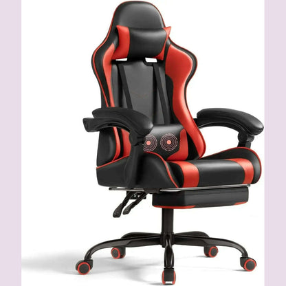 Gaming Chair with Footrest and Massage Lumbar Support, Video Racing Seat Height Adjustable with 360°Swivel and Headrest