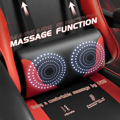 Gaming Chair with Footrest and Massage Lumbar Support, Video Racing Seat Height Adjustable with 360°Swivel and Headrest