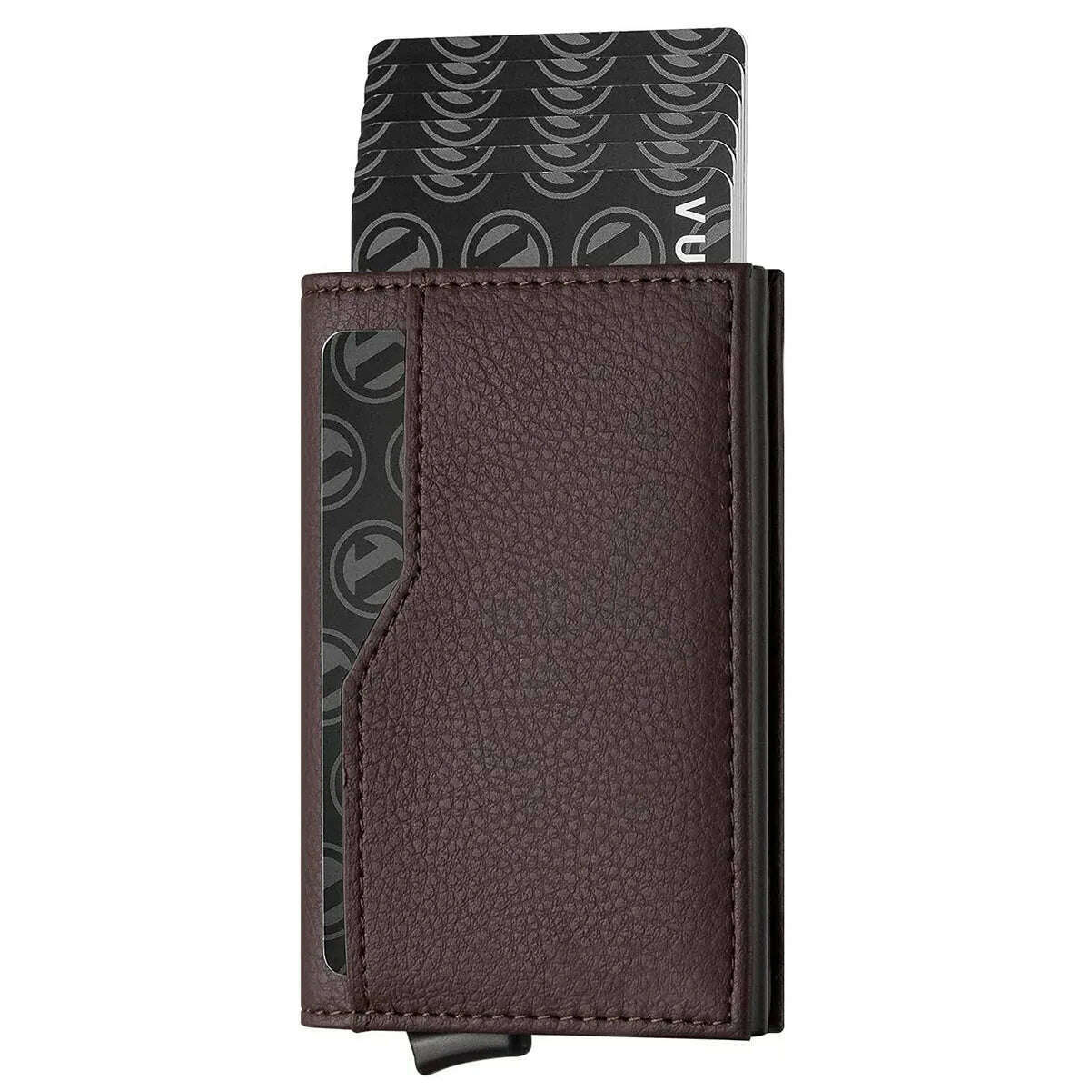 Gebwolf Credit Card Case with Double ID Window RFID Blocking Automatic Leather Pop Up Wallet Cardholder
