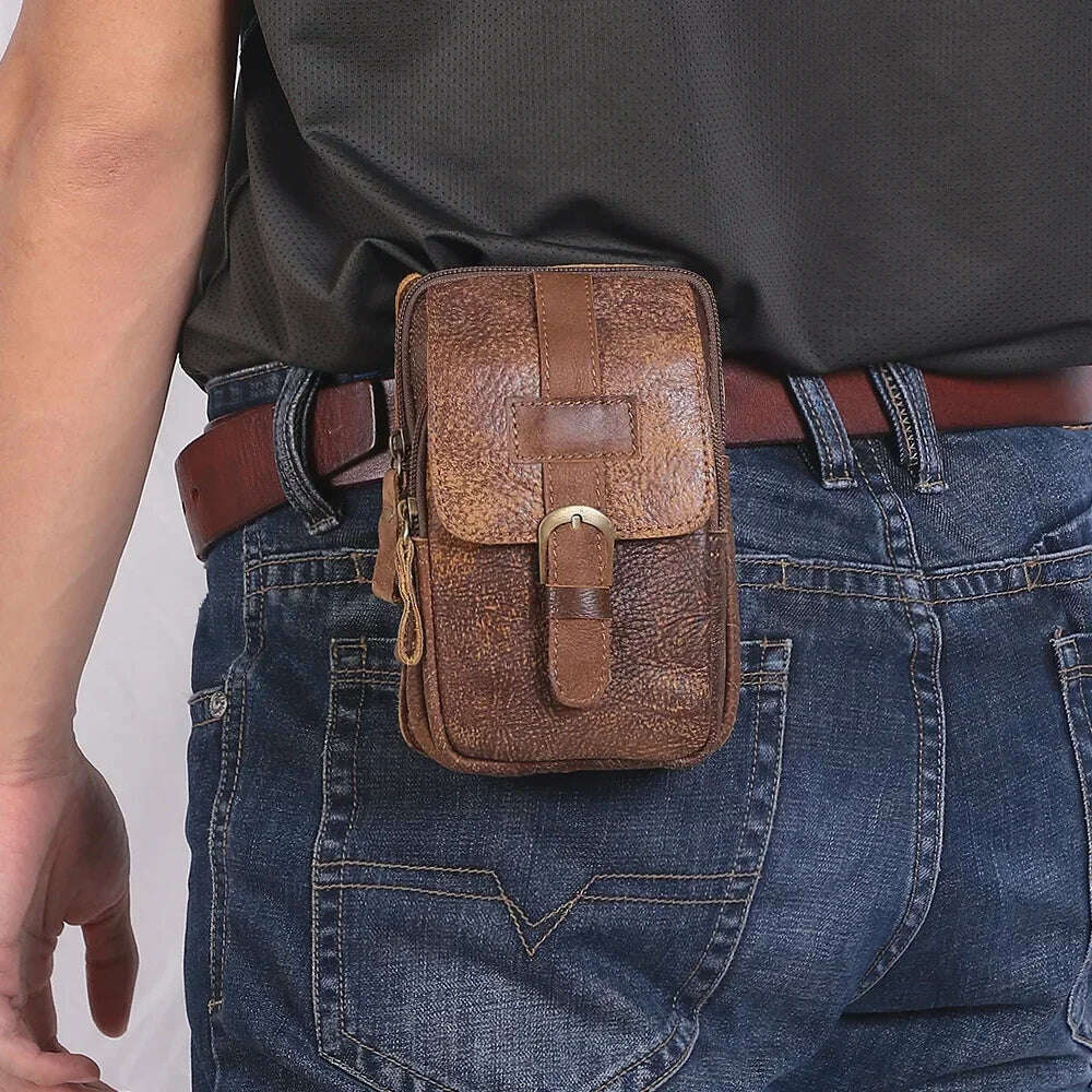 Genuine Leathe Waist Packs Men Waist Bags Travel Fanny Pack with Cell Phone Pouch Waist Casual Multifunction  Belt Bag
