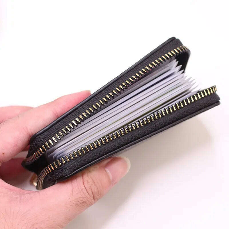 Genuine Leather Men Women Card Holder Small Zipper Wallet Solid Coin Purse Accordion Design rfid ID Business Credit Card Bags