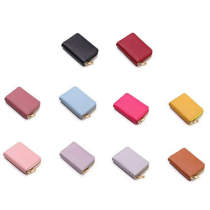 Genuine Leather Men Women Card Holder Small Zipper Wallet Solid Coin Purse Accordion Design rfid ID Business Credit Card Bags