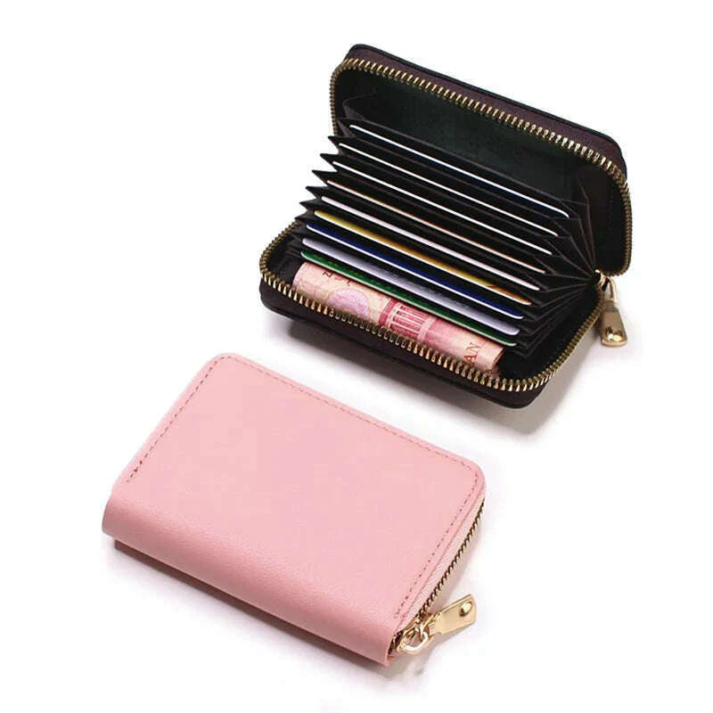 Genuine Leather Men Women Card Holder Small Zipper Wallet Solid Coin Purse Accordion Design rfid ID Business Credit Card Bags