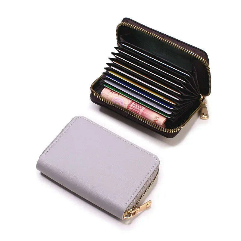 Genuine Leather Men Women Card Holder Small Zipper Wallet Solid Coin Purse Accordion Design rfid ID Business Credit Card Bags
