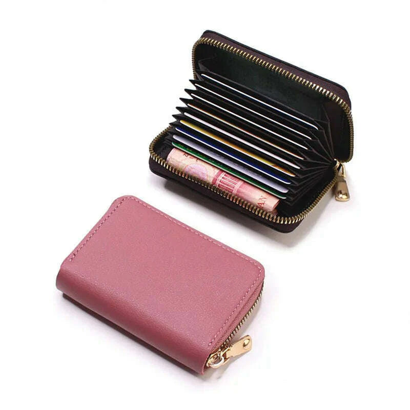 Genuine Leather Men Women Card Holder Small Zipper Wallet Solid Coin Purse Accordion Design rfid ID Business Credit Card Bags