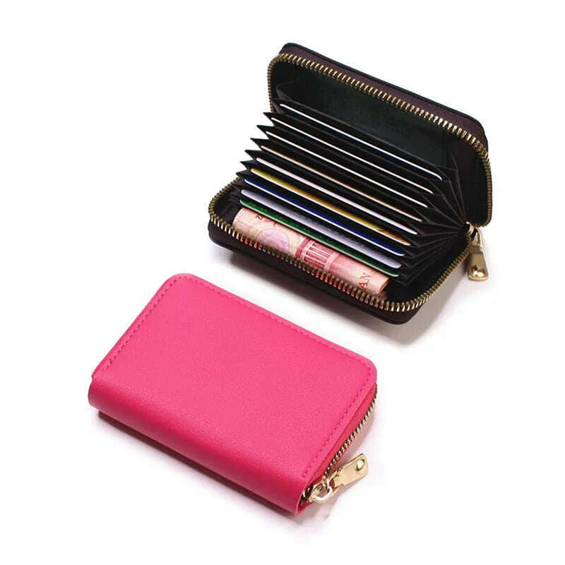 Genuine Leather Men Women Card Holder Small Zipper Wallet Solid Coin Purse Accordion Design rfid ID Business Credit Card Bags