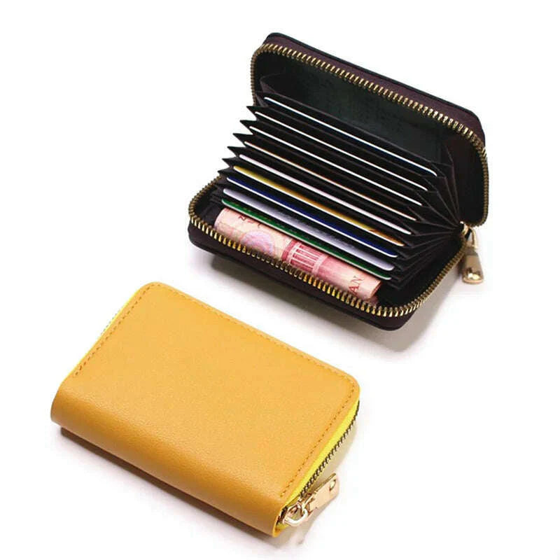 Genuine Leather Men Women Card Holder Small Zipper Wallet Solid Coin Purse Accordion Design rfid ID Business Credit Card Bags