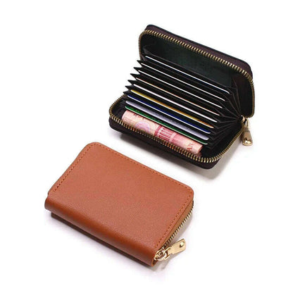 Genuine Leather Men Women Card Holder Small Zipper Wallet Solid Coin Purse Accordion Design rfid ID Business Credit Card Bags