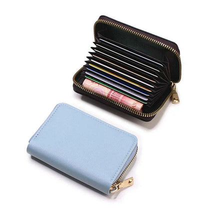 Genuine Leather Men Women Card Holder Small Zipper Wallet Solid Coin Purse Accordion Design rfid ID Business Credit Card Bags