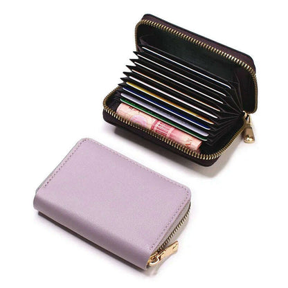 Genuine Leather Men Women Card Holder Small Zipper Wallet Solid Coin Purse Accordion Design rfid ID Business Credit Card Bags