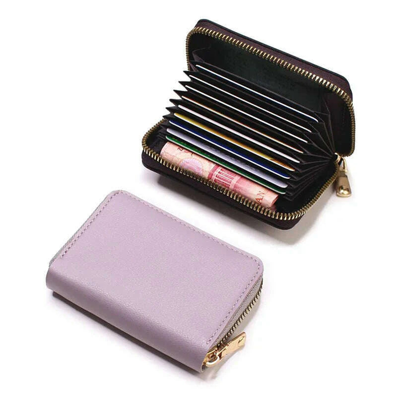 Genuine Leather Men Women Card Holder Small Zipper Wallet Solid Coin Purse Accordion Design rfid ID Business Credit Card Bags