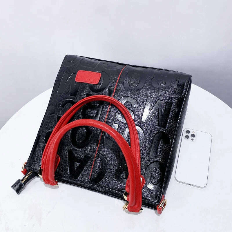 Genuine Leather Tote Bags For Women Luxury Designer Handbags Purses 2024 New In Cow Leather Embossed Letter Top Handle Shoulder