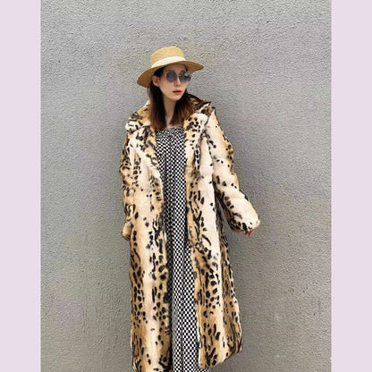 Genuine natural real Rabbit Fur Coat women's long leopard jacket with belt ladies warm winter outwear custom any size