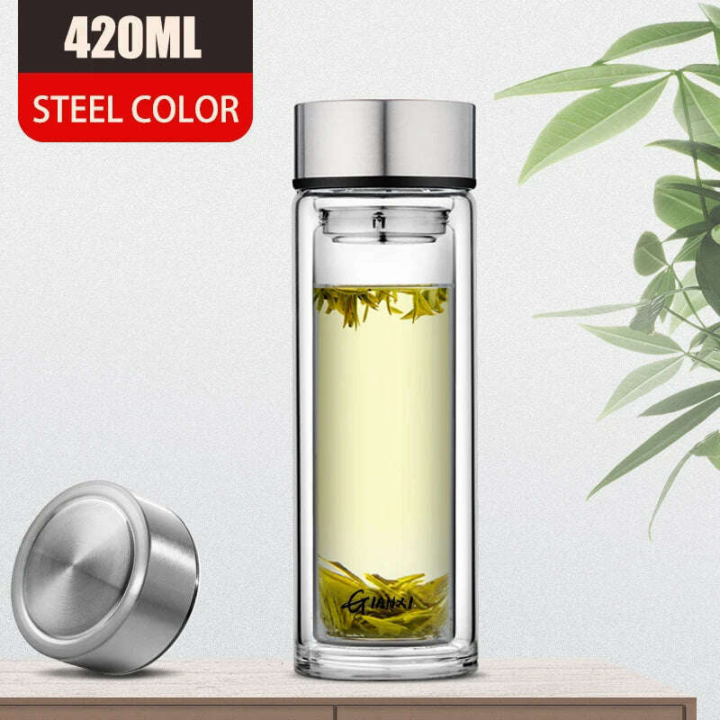 GIANXI Double-layer Glass Cup Heat-resistant Water Cups With Tea Drain Filter Office Large Capacity Glasses Drinkware