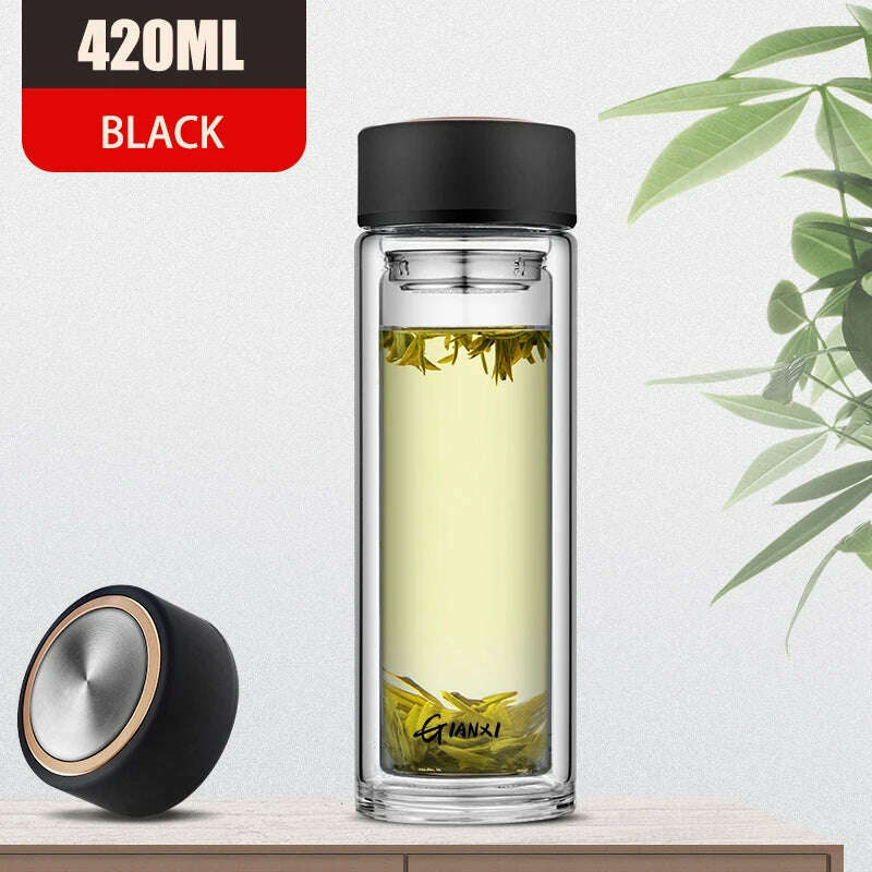 GIANXI Double-layer Glass Cup Heat-resistant Water Cups With Tea Drain Filter Office Large Capacity Glasses Drinkware